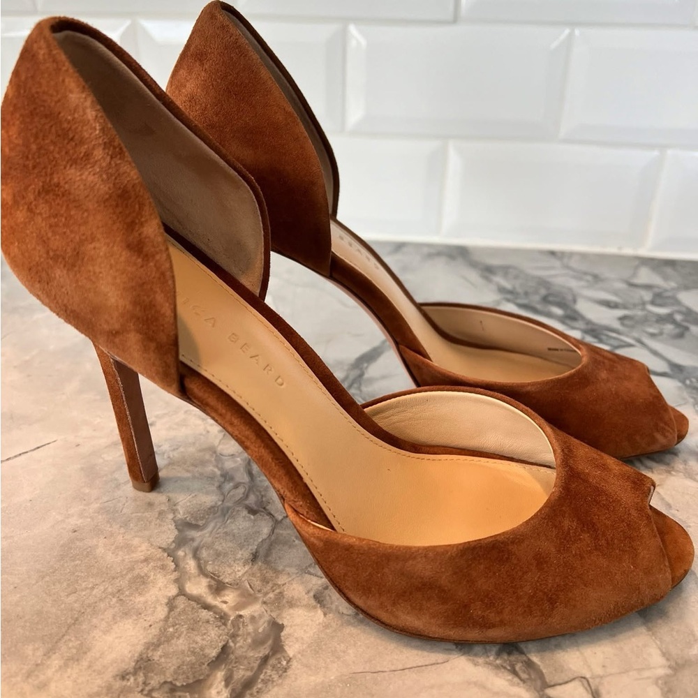 Veronica Beard Gadot Suede Peep Toe Heels